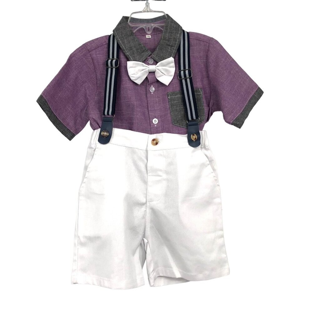 Bow Tie Outfit NEW Purple Gray 100 (US 110) 4 Years 4 Pcs Shorts